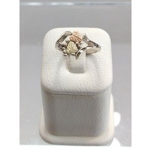 12K Sterling Silver Black Hills Gold Ring Rose Flower Leaves WM Wheeler 925 6.25